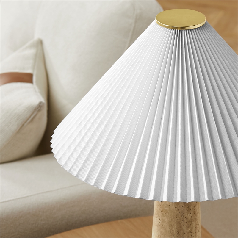 Modway Cove Table Lamp With Pleated Shade in Travertine