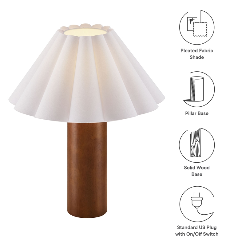Modway Flora Table Lamp With Pleated Petal Shade in Walnut
