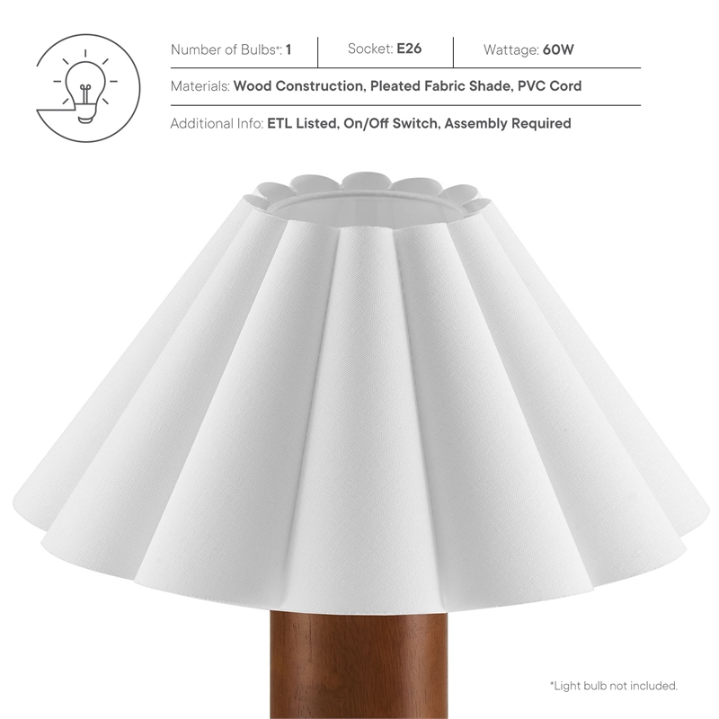Modway Flora Table Lamp With Pleated Petal Shade in Walnut