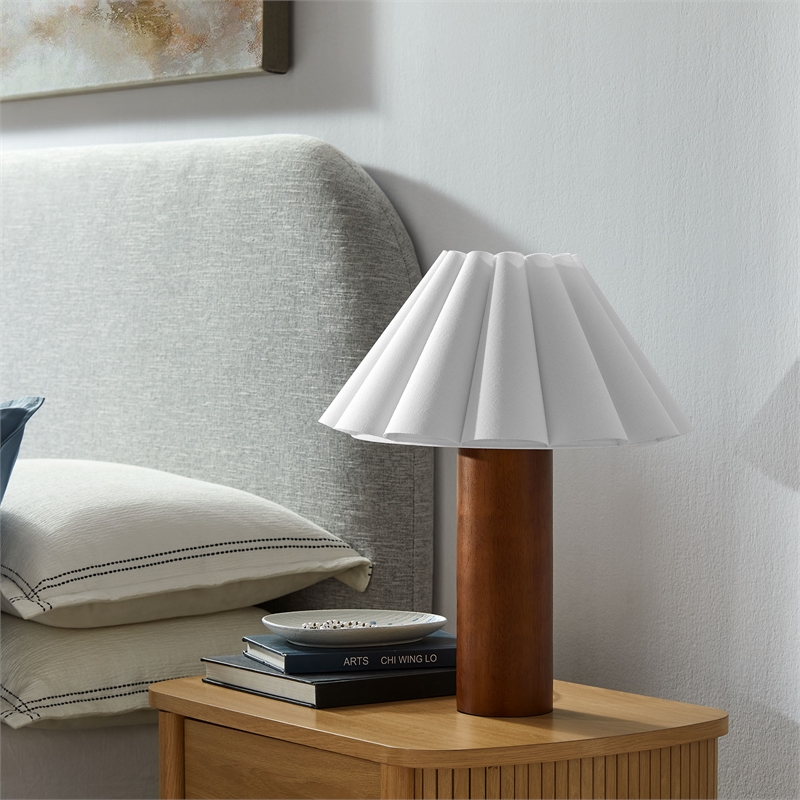 Modway Flora Table Lamp With Pleated Petal Shade in Walnut