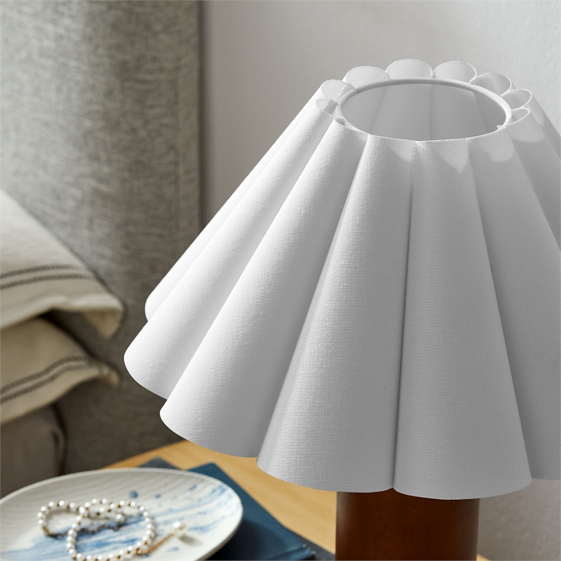 Modway Flora Table Lamp With Pleated Petal Shade in Walnut