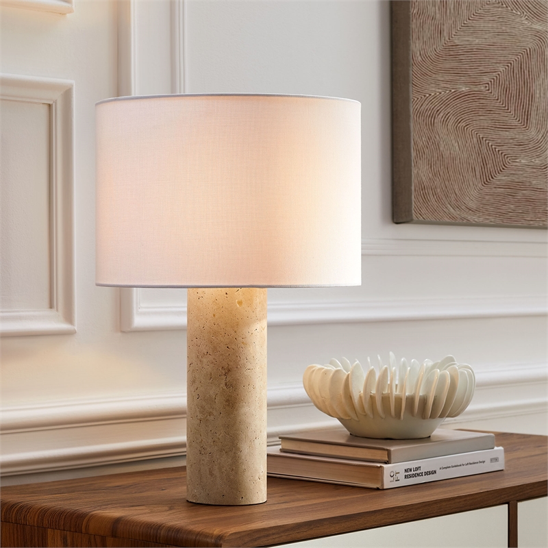 Modway Zenith Table Lamp With Fabric Drum Shade in Travertine