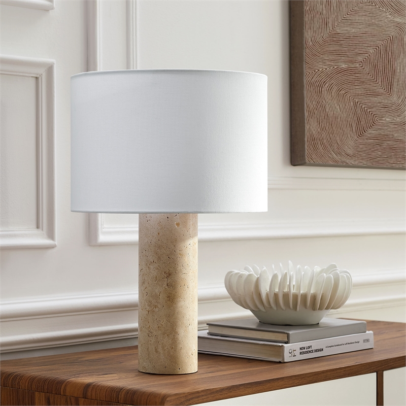 Modway Zenith Table Lamp With Fabric Drum Shade in Travertine
