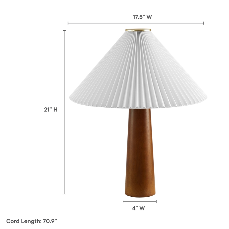 Modway Jessica Table Lamp With Pleated Fabric Shade in Walnut