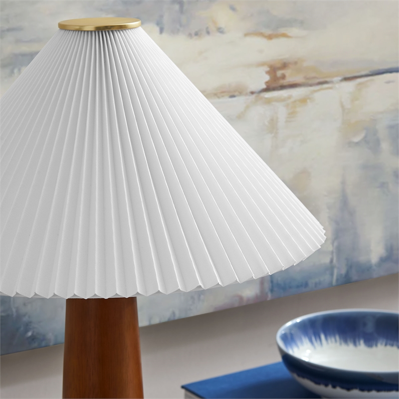 Modway Jessica Table Lamp With Pleated Fabric Shade in Walnut