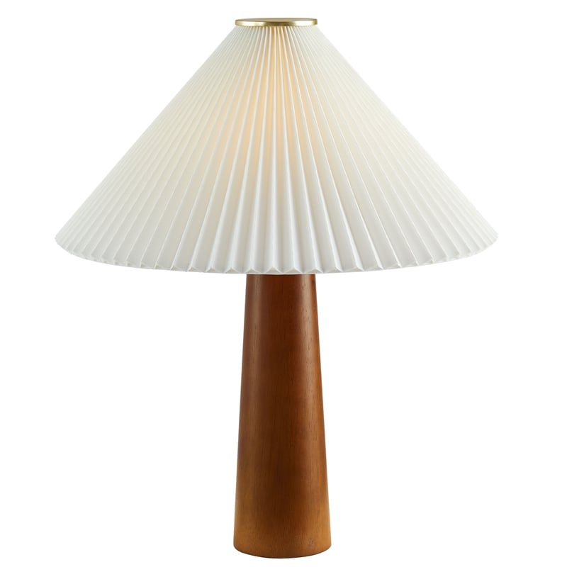 Modway Jessica Table Lamp With Pleated Fabric Shade in Walnut