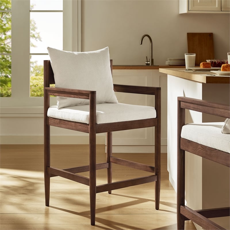 Remington Wood Fabric Counter Stool in Salt