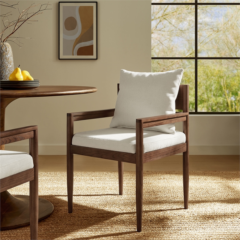 Remington Wood Fabric Dining Armchair in Salt