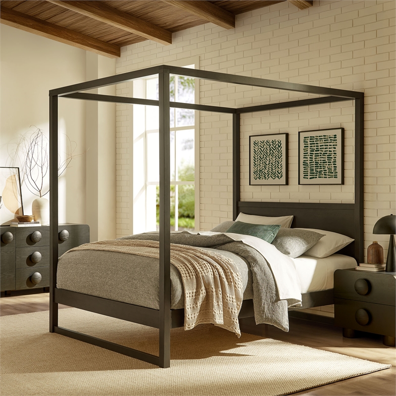 Alva Canopy Platform Bed in Smoked Oak