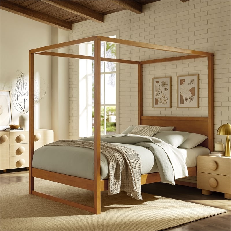 Alva Canopy Platform Bed in Oak