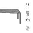 Tahoe Aluminum Extendable Dining Table in Gray