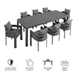Modway Tahoe Aluminum 9-Piece Dining Set With Extendable Table in Gray Charcoal