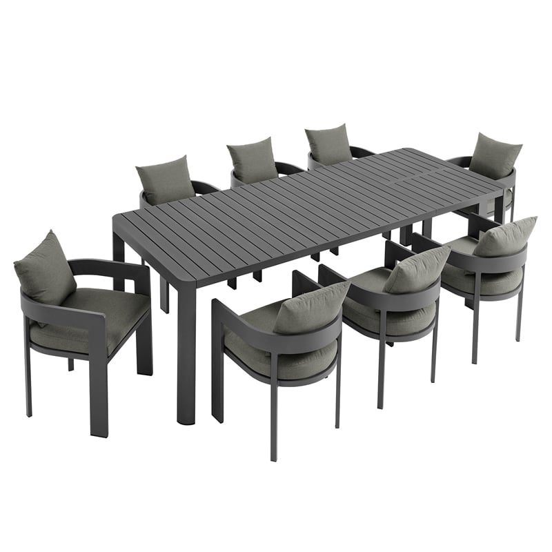 Modway Tahoe Aluminum 9-Piece Dining Set With Extendable Table in Gray Charcoal