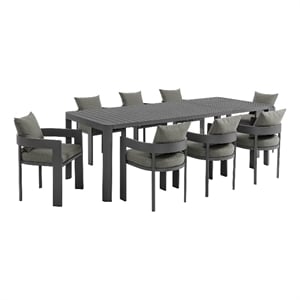 Modway Tahoe Aluminum 9-Piece Dining Set With Extendable Table in Gray Charcoal