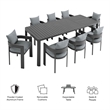 Modway Tahoe Aluminum 9-Piece Dining Set With Extendable Table in Gray Gray