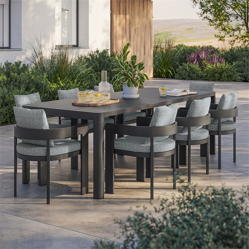 Modway Tahoe Aluminum 9-Piece Dining Set With Extendable Table in Gray Gray