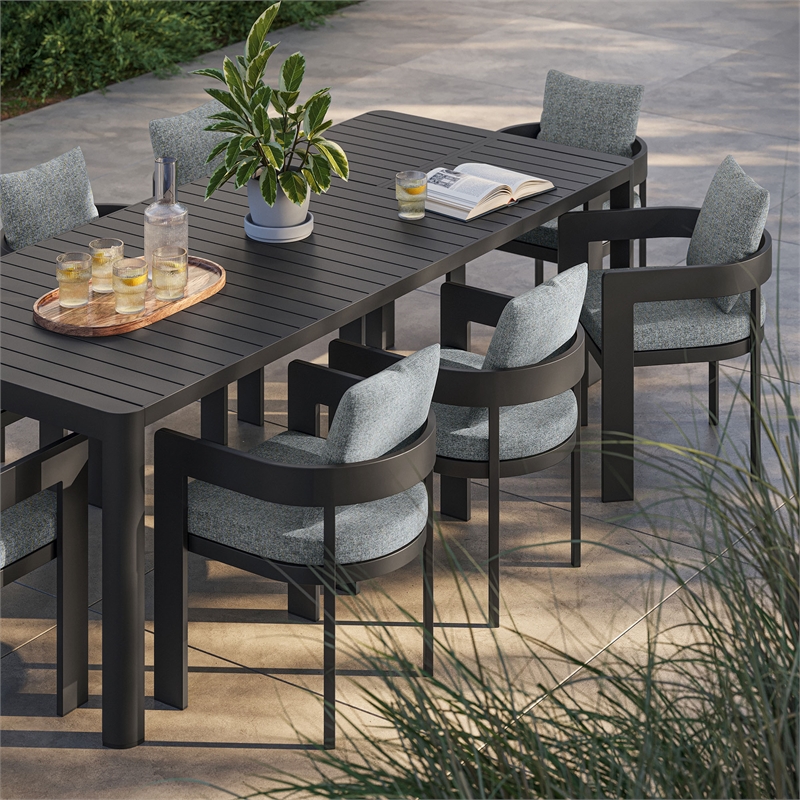 Modway Tahoe Aluminum 9-Piece Dining Set With Extendable Table in Gray Gray