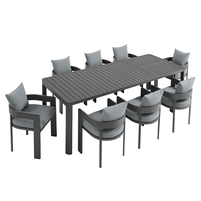 Modway Tahoe Aluminum 9-Piece Dining Set With Extendable Table in Gray Gray