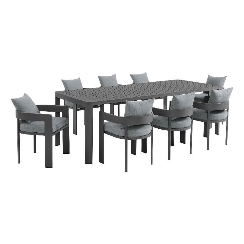 Modway Tahoe Aluminum 9-Piece Dining Set With Extendable Table in Gray Gray
