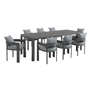 Modway Tahoe Aluminum 9-Piece Dining Set With Extendable Table in Gray Gray