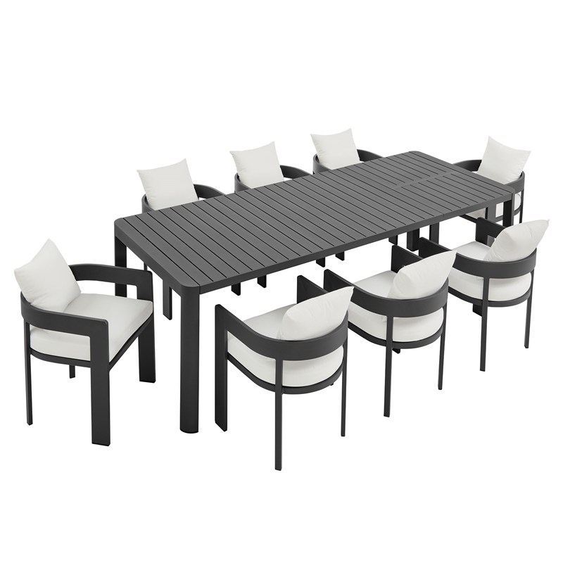 Modway Tahoe Aluminum 9-Piece Dining Set With Extendable Table in Gray White