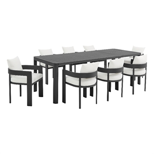 Modway Tahoe Aluminum 9-Piece Dining Set With Extendable Table in Gray White