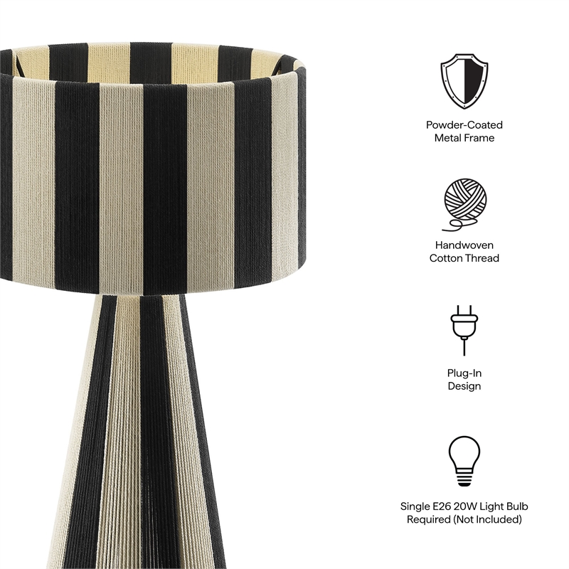 Renae Handwoven Cotton Thread Striped Table Lamp in Black