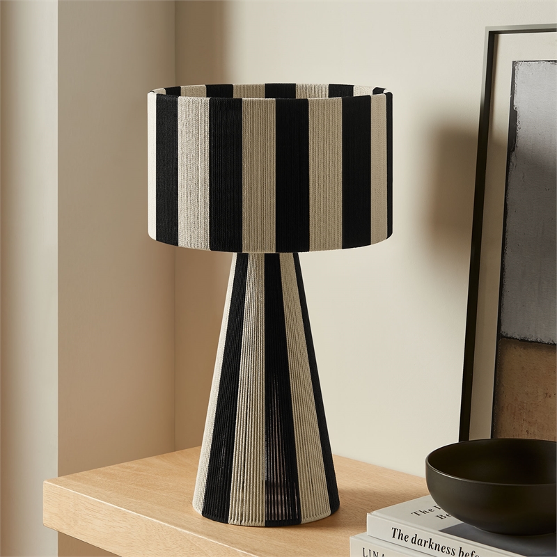 Renae Handwoven Cotton Thread Striped Table Lamp in Black