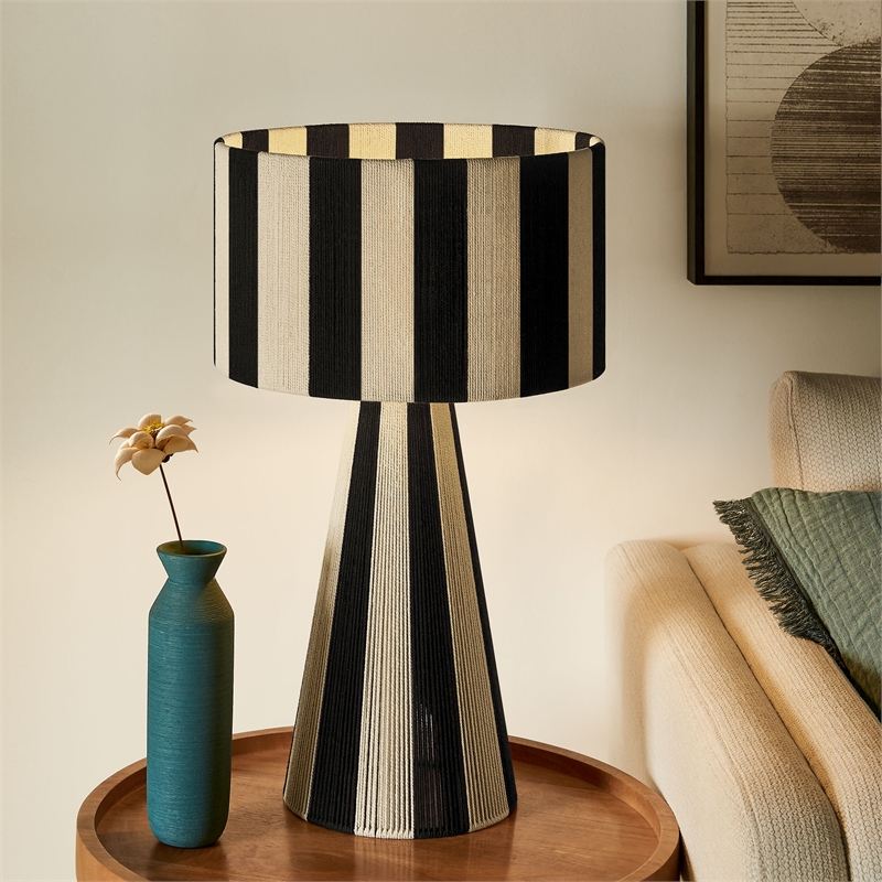 Renae Handwoven Cotton Thread Striped Table Lamp in Black