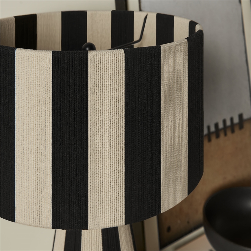 Renae Handwoven Cotton Thread Striped Table Lamp in Black
