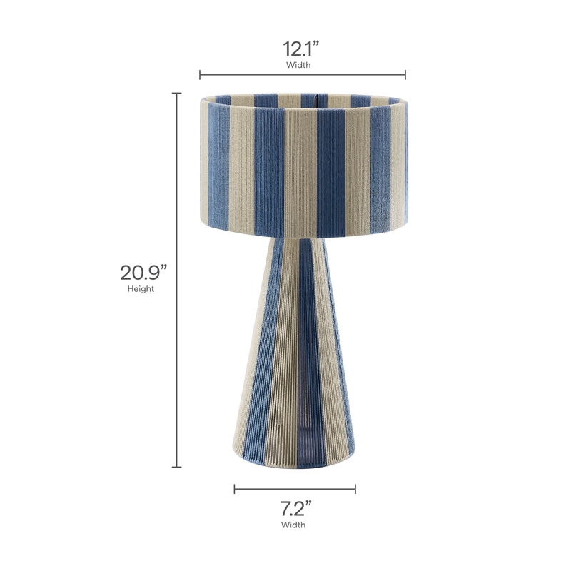 Renae Handwoven Cotton Thread Striped Table Lamp in Capri Blue