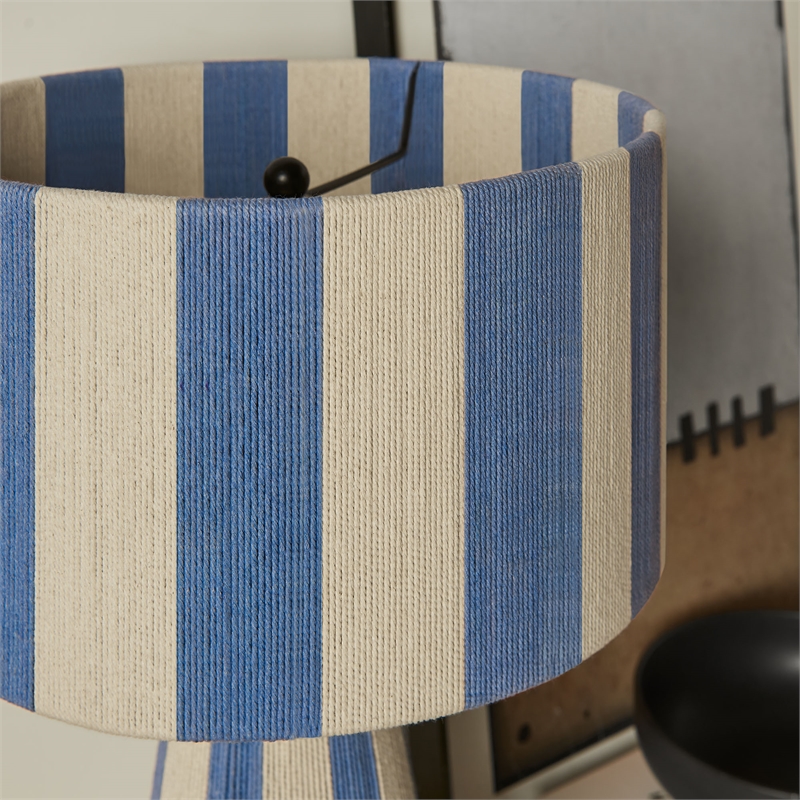 Renae Handwoven Cotton Thread Striped Table Lamp in Capri Blue