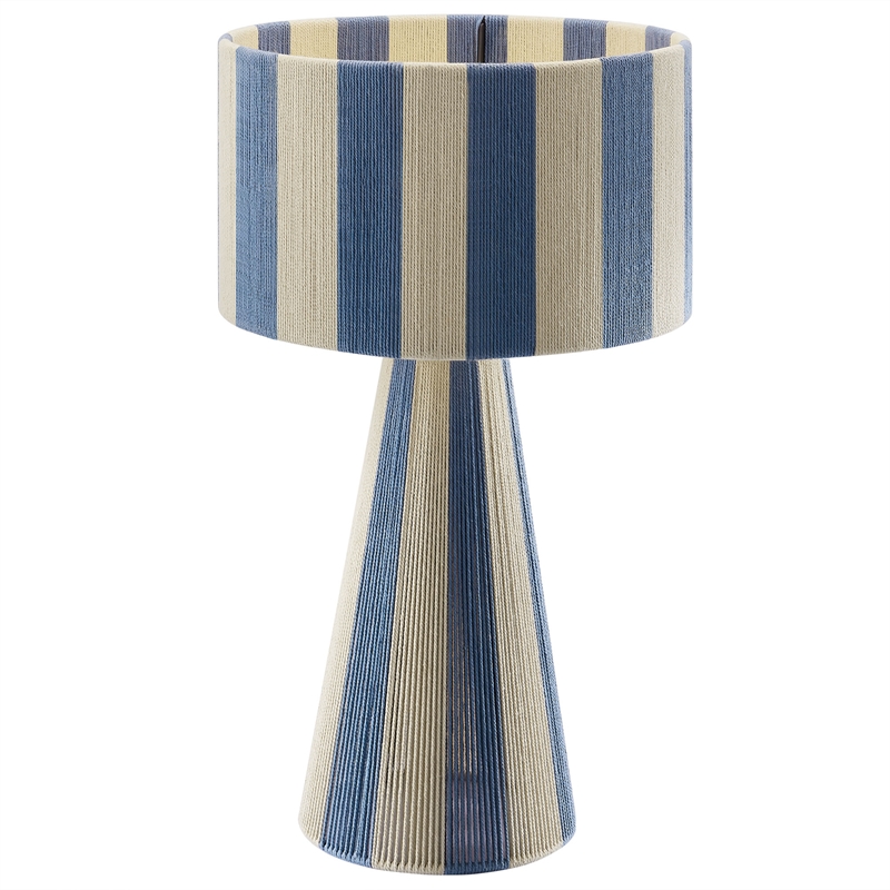 Renae Handwoven Cotton Thread Striped Table Lamp in Capri Blue