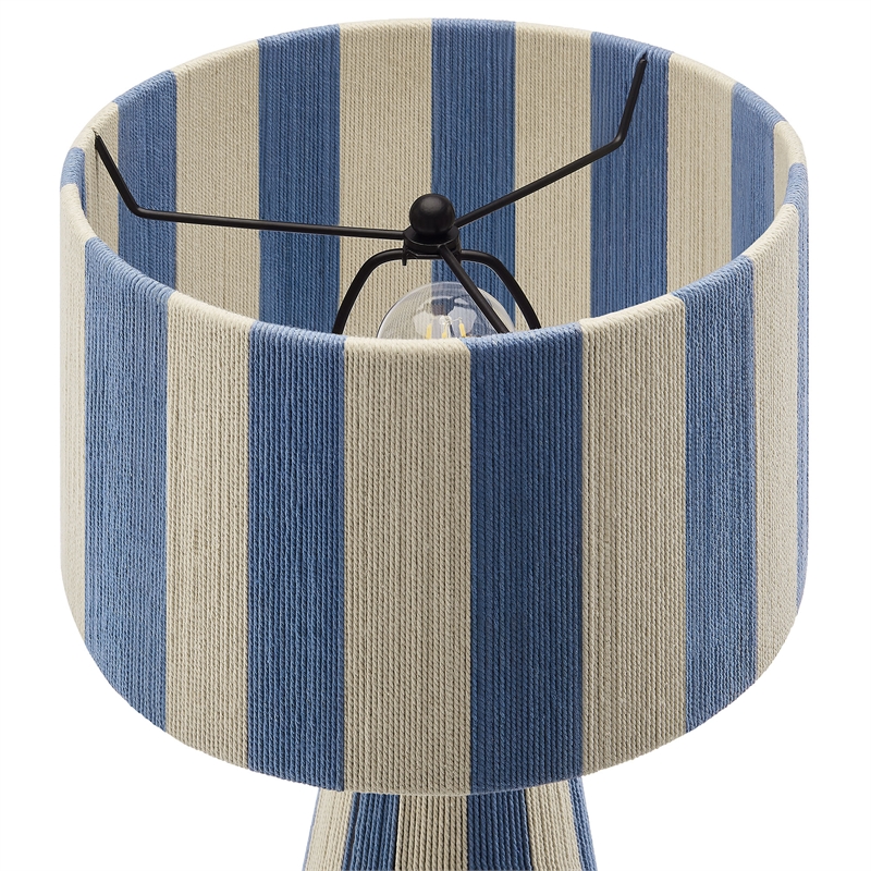 Renae Handwoven Cotton Thread Striped Table Lamp in Capri Blue