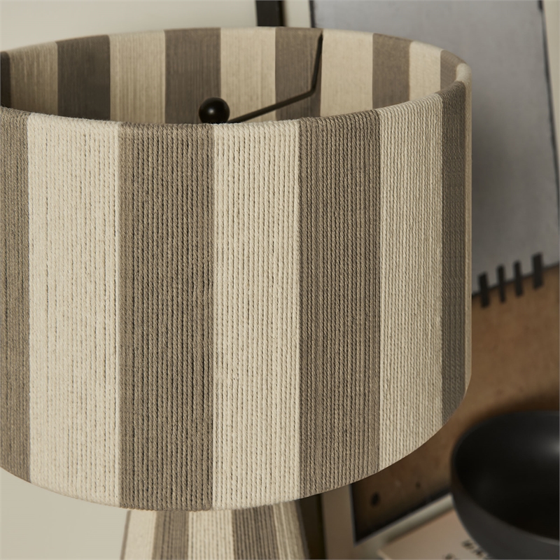 Renae Handwoven Cotton Thread Striped Table Lamp in Cobblestone