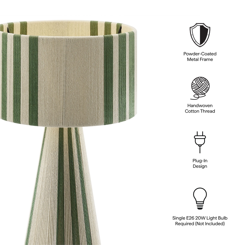 Gia Handwoven Cotton Thread Striped or Plain Table Lamp in Basil Green