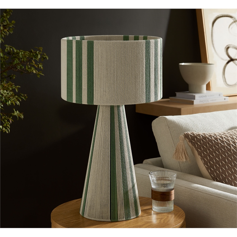 Gia Handwoven Cotton Thread Striped or Plain Table Lamp in Basil Green