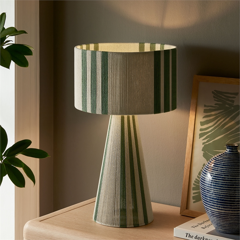 Gia Handwoven Cotton Thread Striped or Plain Table Lamp in Basil Green