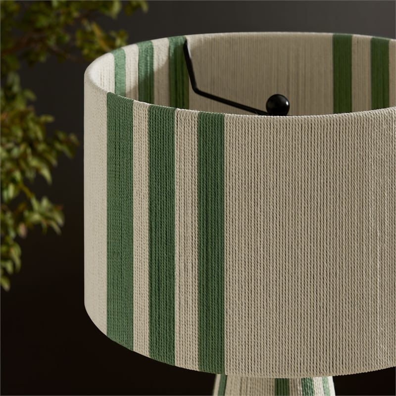 Gia Handwoven Cotton Thread Striped or Plain Table Lamp in Basil Green