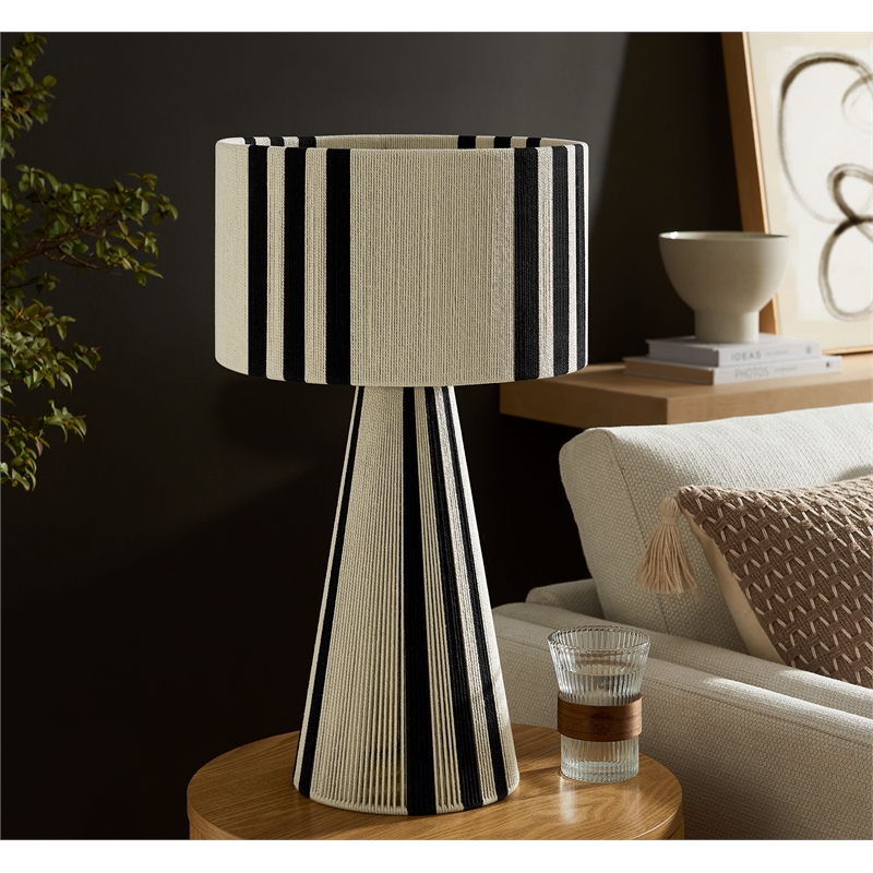Gia Handwoven Cotton Thread Striped or Plain Table Lamp in Black