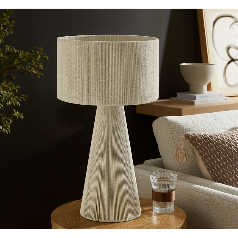 Gia Handwoven Cotton Thread Striped or Plain Table Lamp in Natural