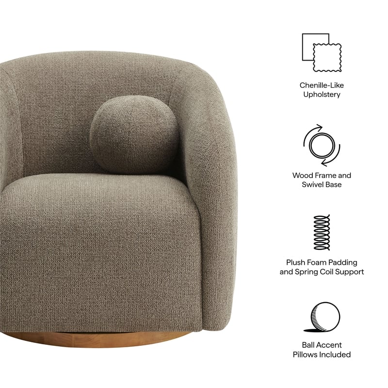 Holland Swivel Chenille Fabric Armchair in Taupe