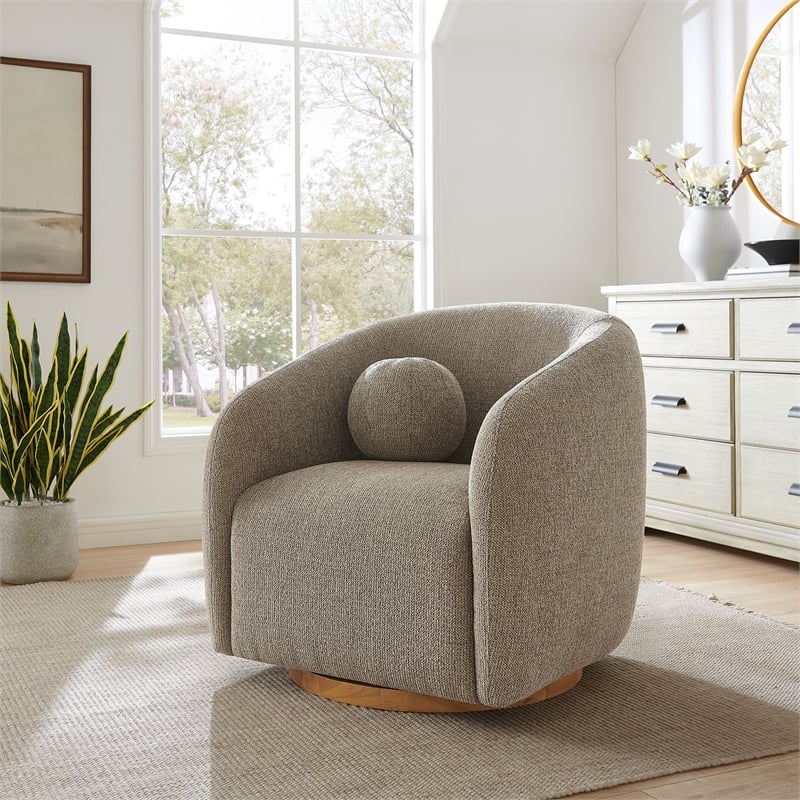 Holland Swivel Chenille Fabric Armchair in Taupe