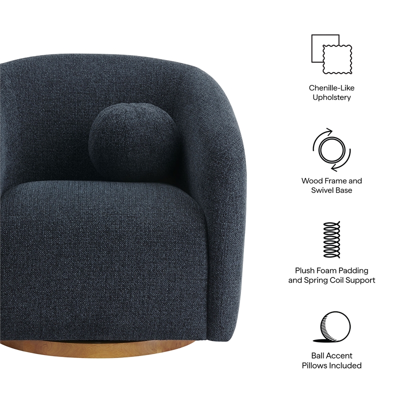 Holland Swivel Chenille Fabric Armchair in Navy