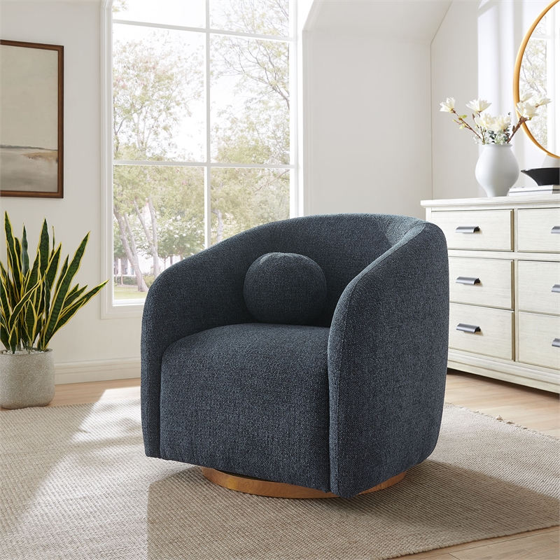 Holland Swivel Chenille Fabric Armchair in Navy