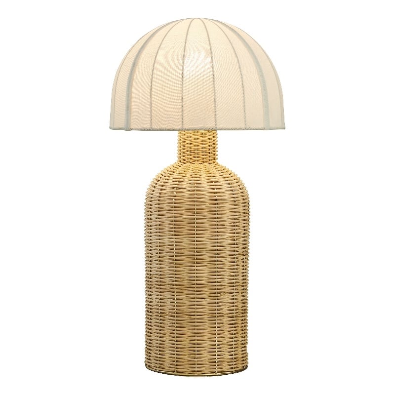 Santo Rattan Table Lamp With Dome Shade in White Natural