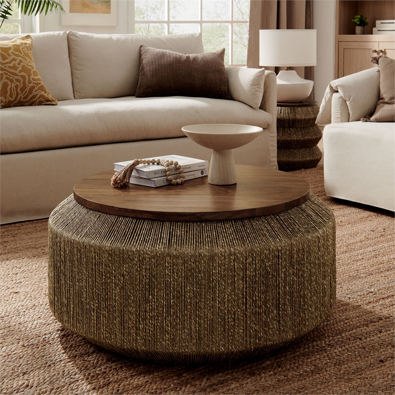 Maris Seagrass and Wood Coffee Table in Walnut Natural