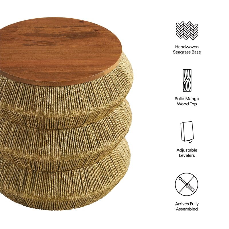 Maris Seagrass and Wood End Table in Walnut Natural