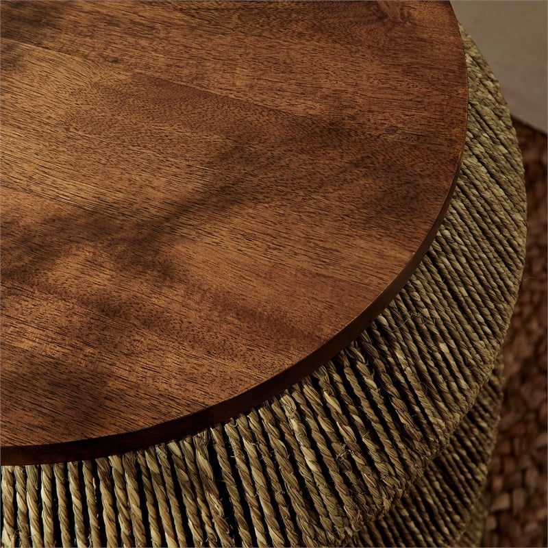 Maris Seagrass and Wood End Table in Walnut Natural