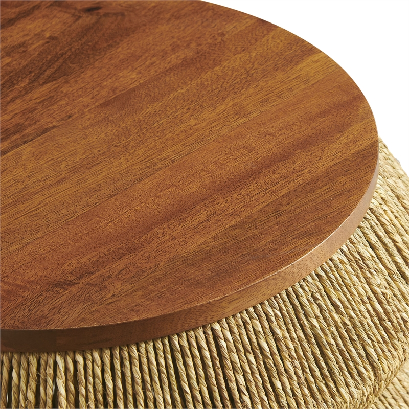 Maris Seagrass and Wood End Table in Walnut Natural